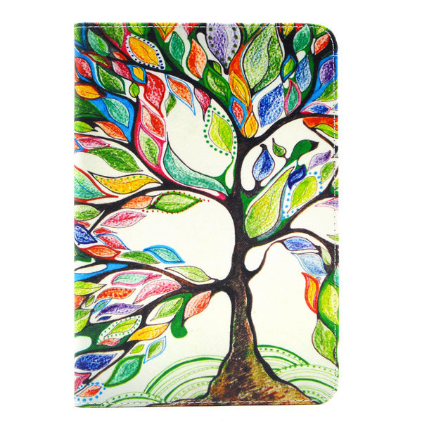 Läderfodral med ställ färgglatt träd, iPad Mini 4