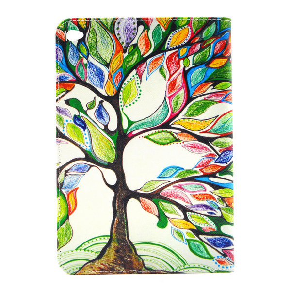 Läderfodral med ställ färgglatt träd, iPad Mini 4