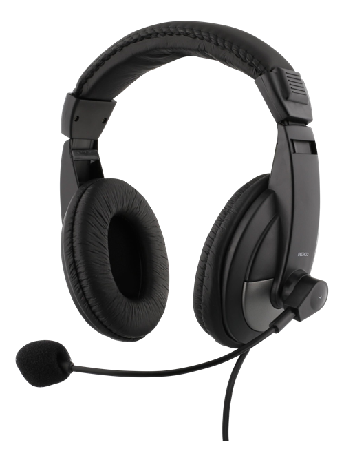 Deltaco over-ear headset med volymkontroll, 4-polig 3.5mm, svart