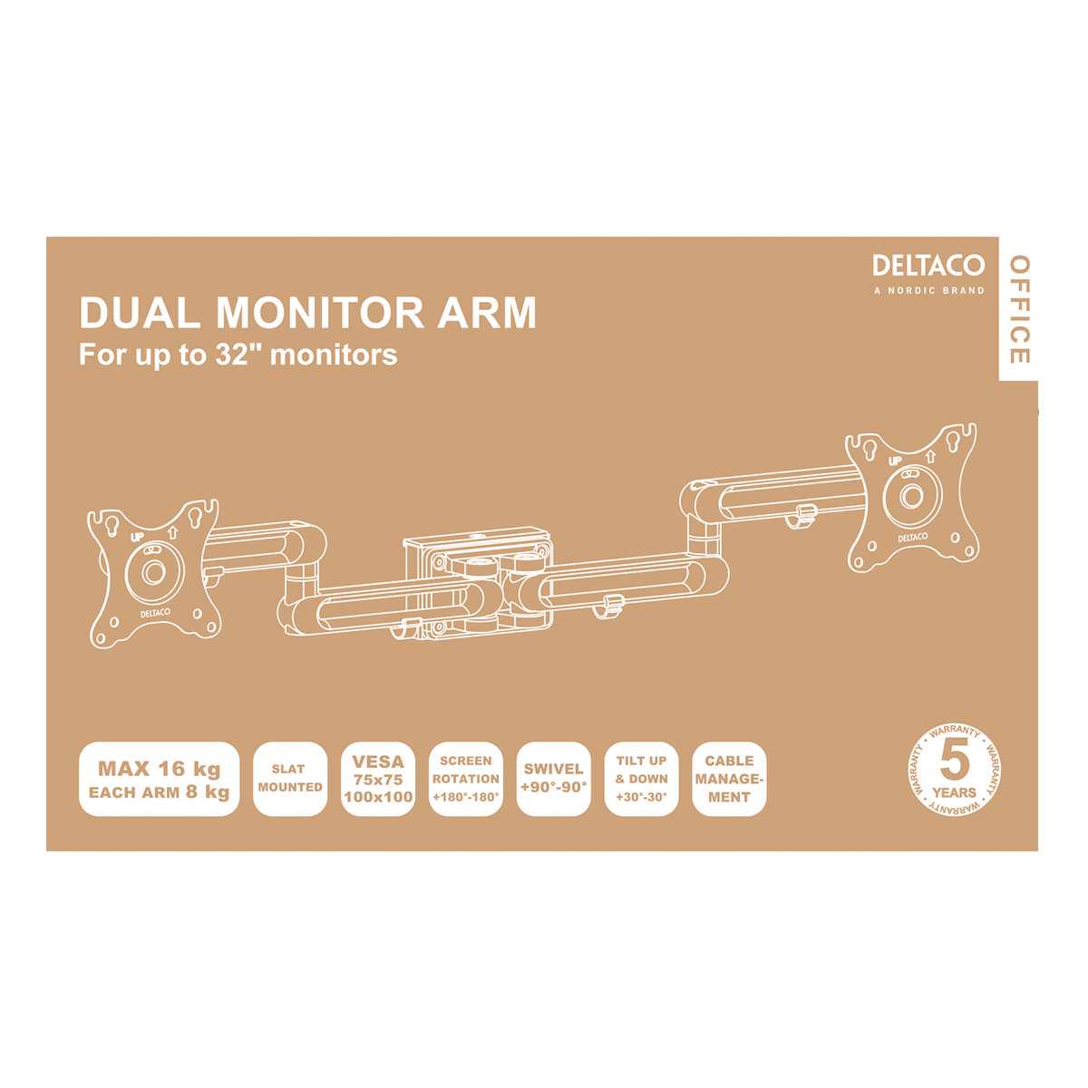 DELTACO Office Dubbel monitor-arm till skärmar