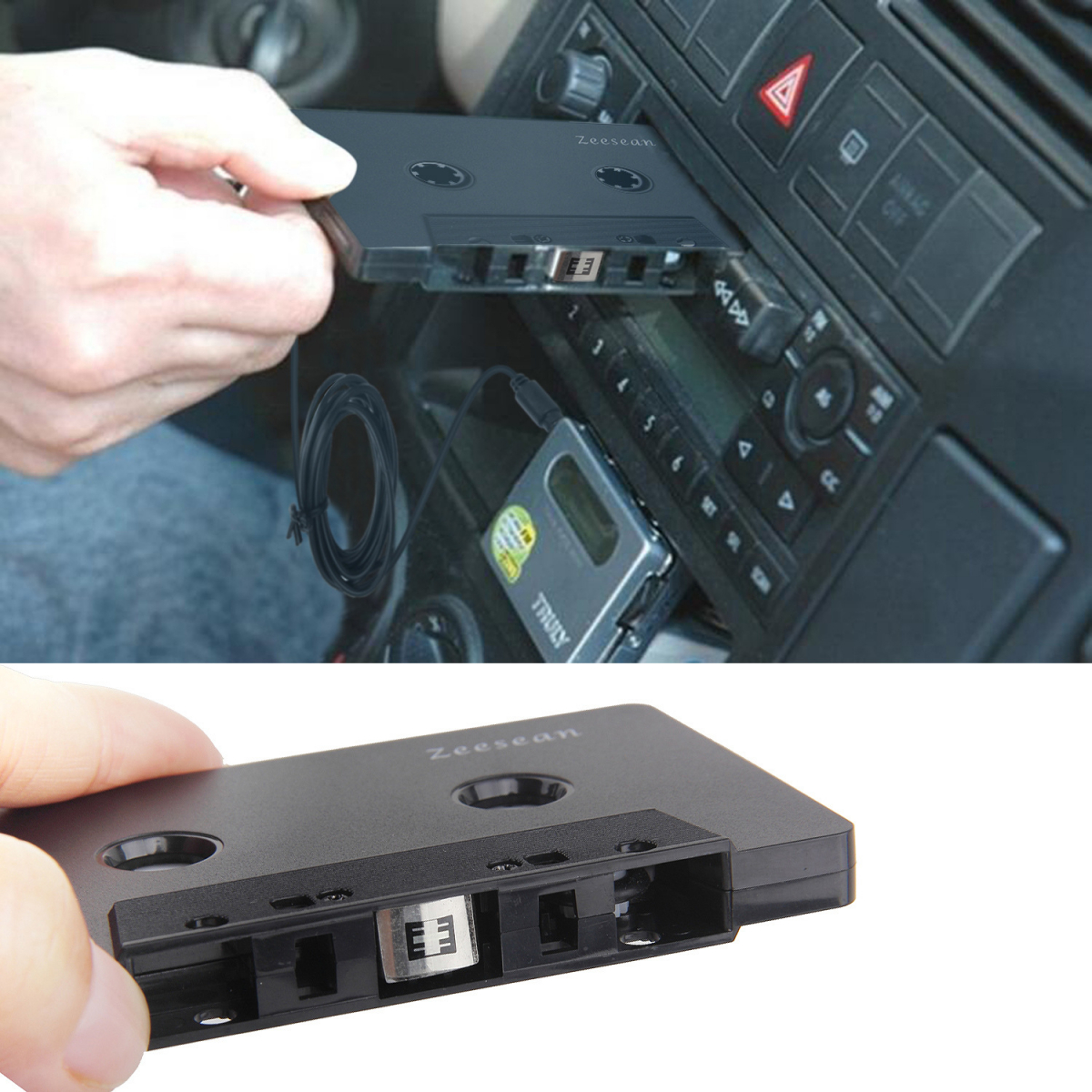 Kassettband till 3.5mm-adapter för bilstereo, svart