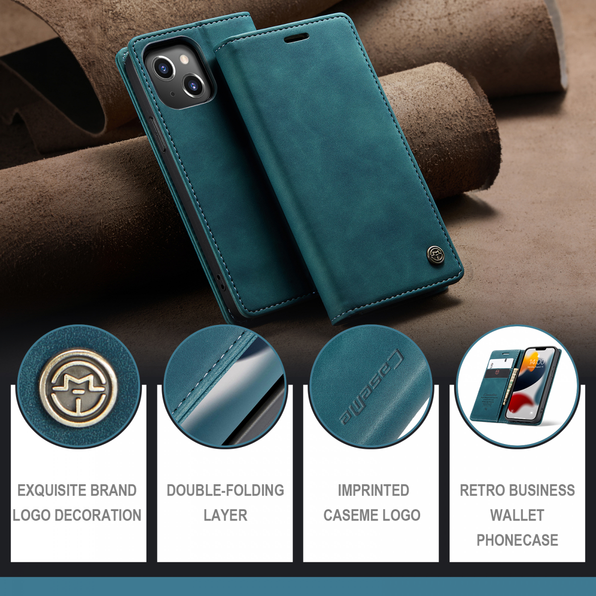 CaseMe 013 Series läderfodral till iPhone 13, blå