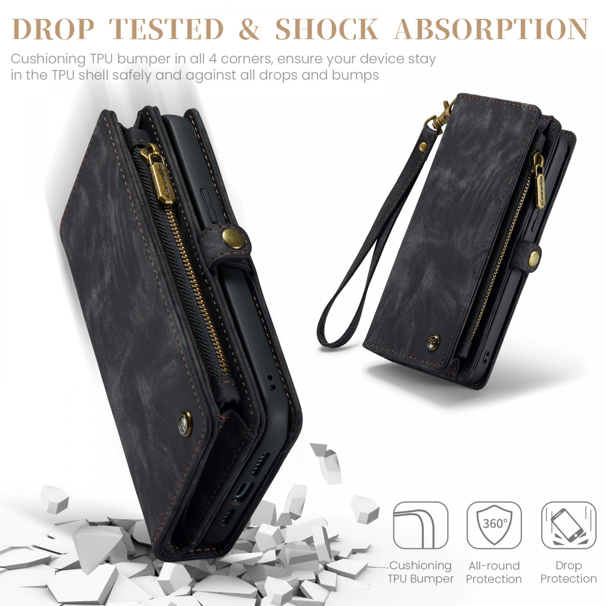 CaseMe plånboksfodral med magnetskal, iPhone 15 Pro, svart