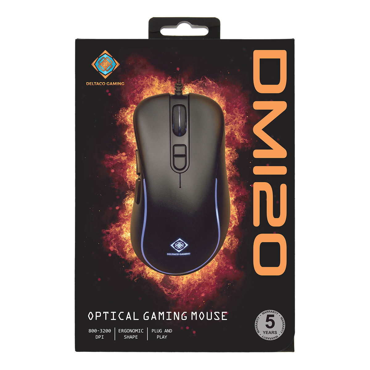 Deltaco Gaming DM120 Optisk spelmus, 3200 DPI, LED, svart