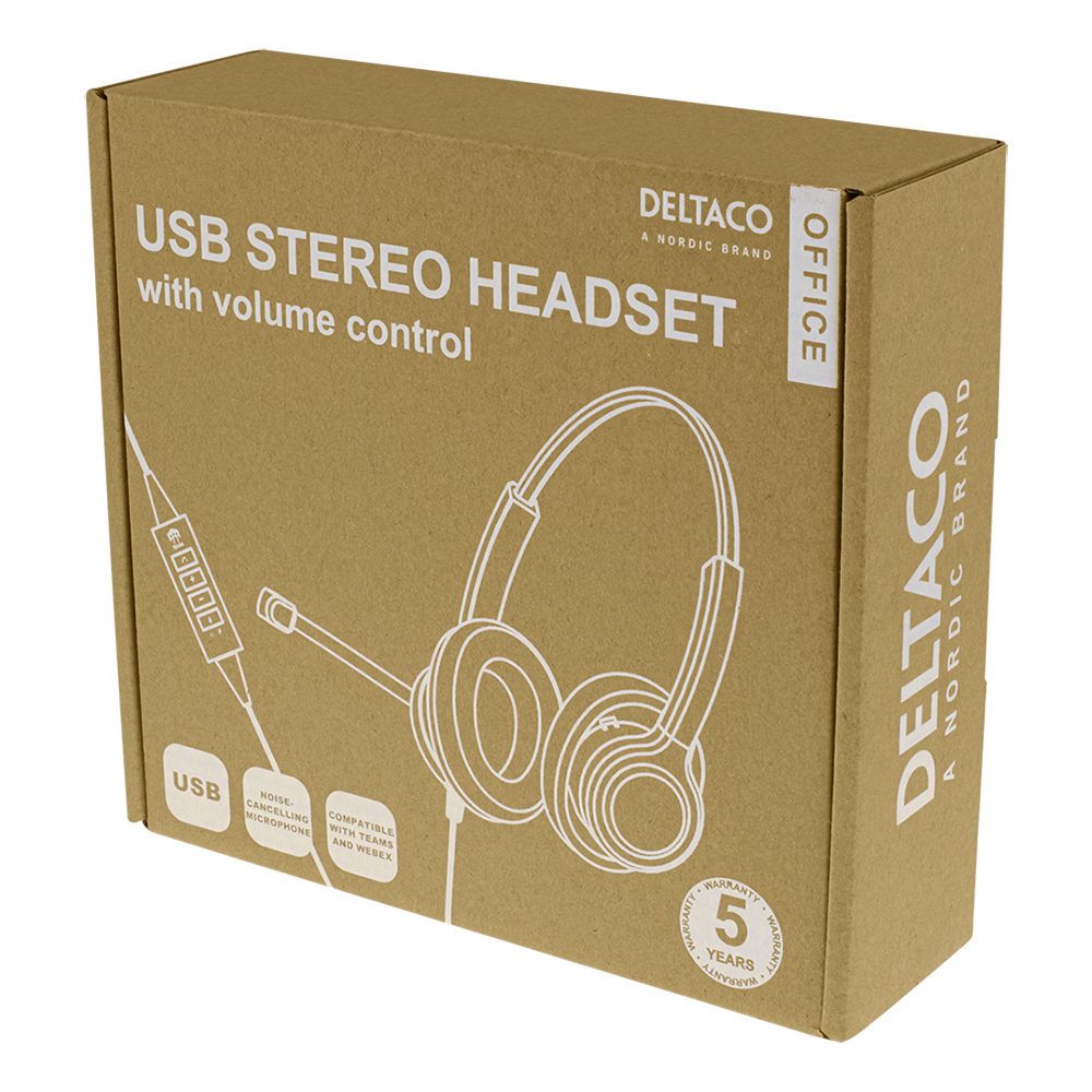 Deltaco Office USB stereoheadset, Teams och Webex-kompatibel, 1m