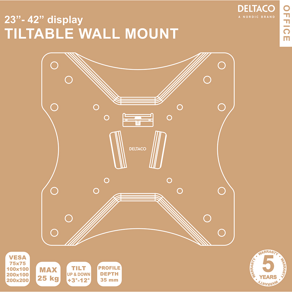 DELTACO Office kompakt lutbart väggfäste, 23-42 tum, 25kg