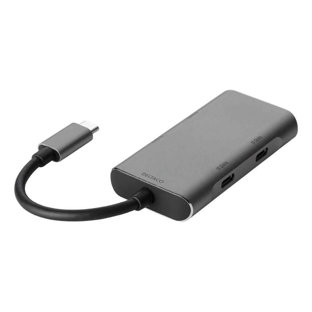 Deltaco USB-C 3.1 Gen 2 hubb, 2xUSB-C, 2xUSB-A, grå