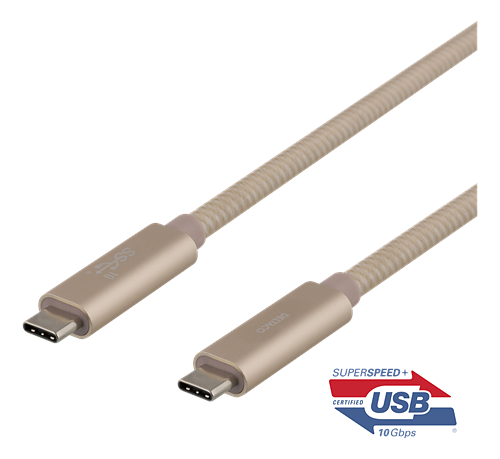 Deltaco USB-C SuperSpeed-kabel, USB 3.1, Gen 2, 0.5m, guld