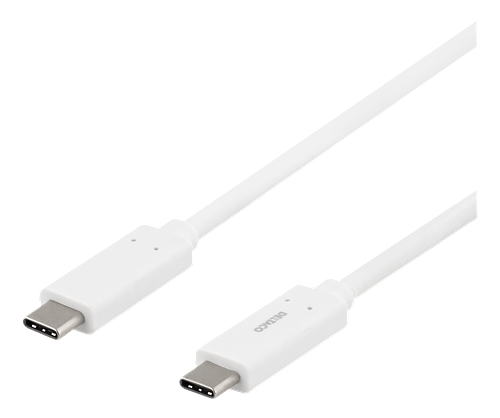 Deltaco USB-C till USB-C, USB 3.1 Gen, E-marker, 1m, vit