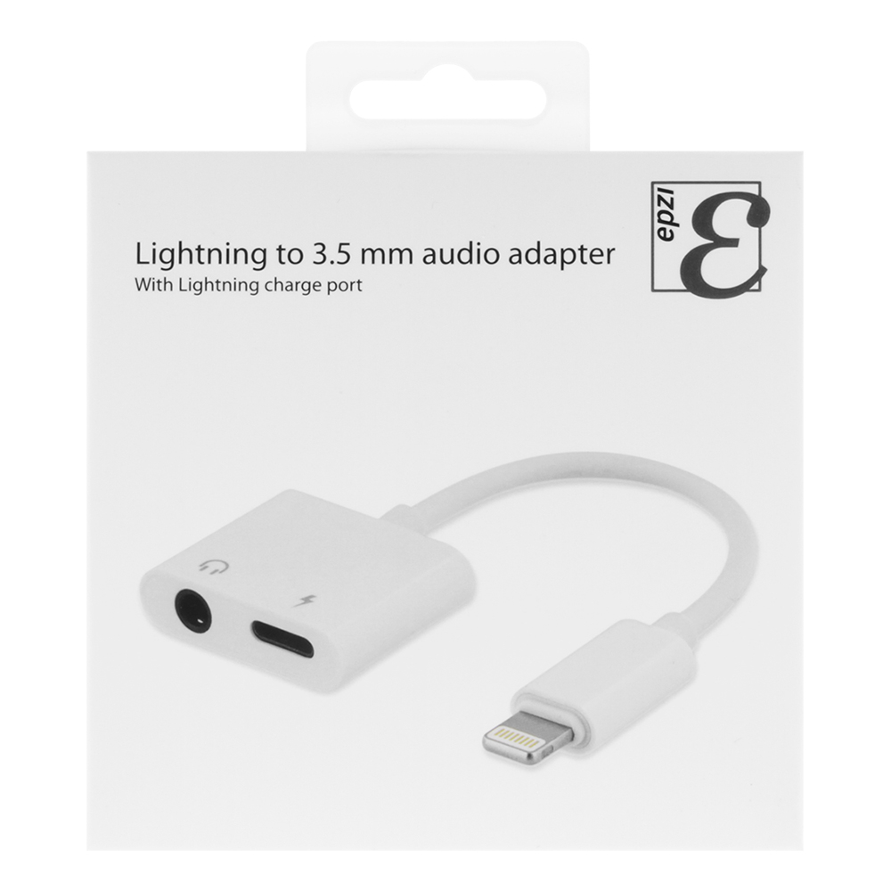 Epzi Lightning till 3.5mm-adapter, laddning och musik, vit