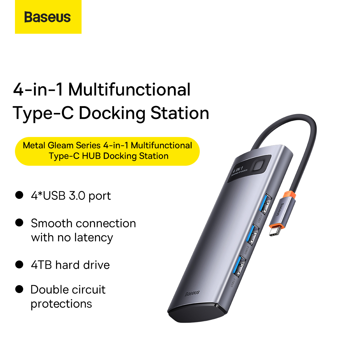 Baseus BS-OH066 Metal Gleam Series USB-C hubb, 4xUSB-A
