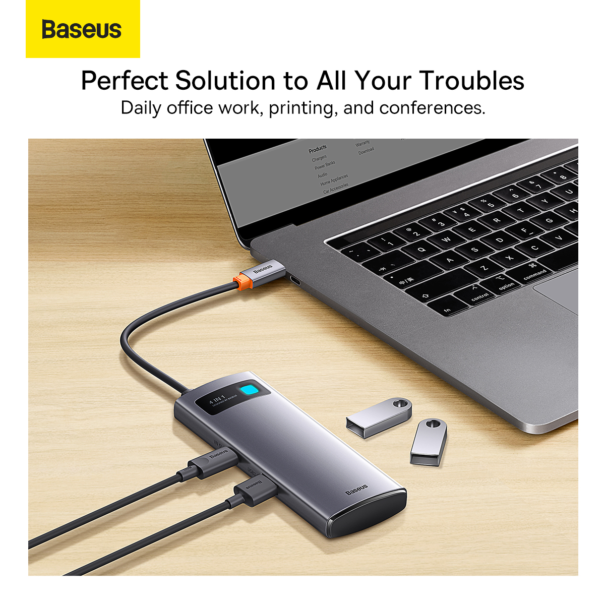 Baseus BS-OH066 Metal Gleam Series USB-C hubb, 4xUSB-A