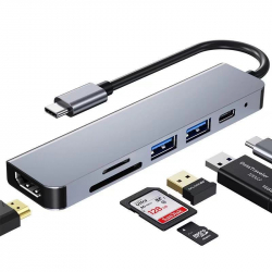 6-i-1 USB-C hubb med kortläsare och HDMI, PD, 87W
