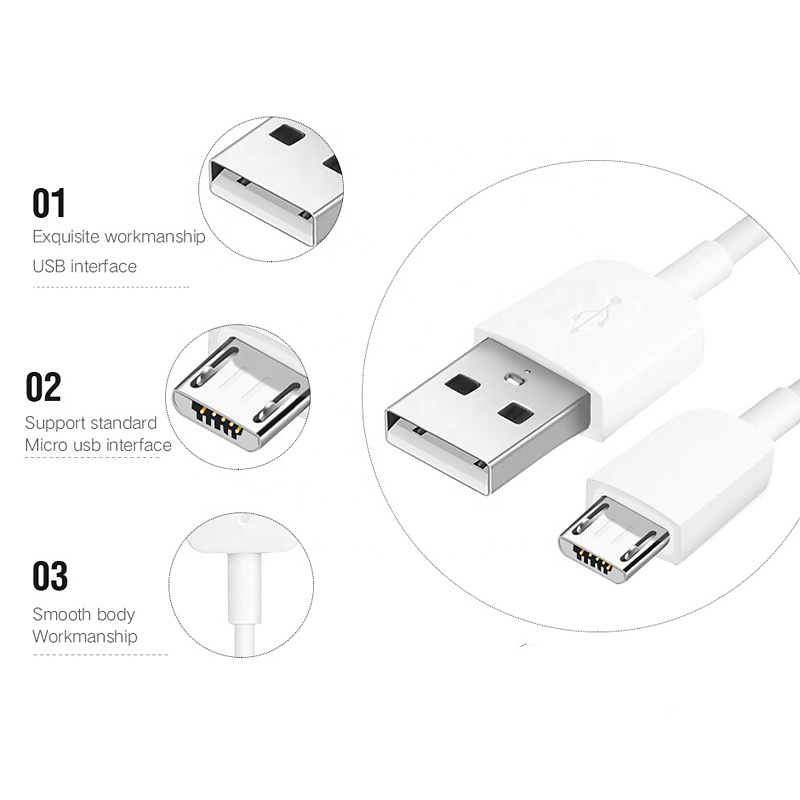 Micro-USB kabel, 0.25m, 2A, vit