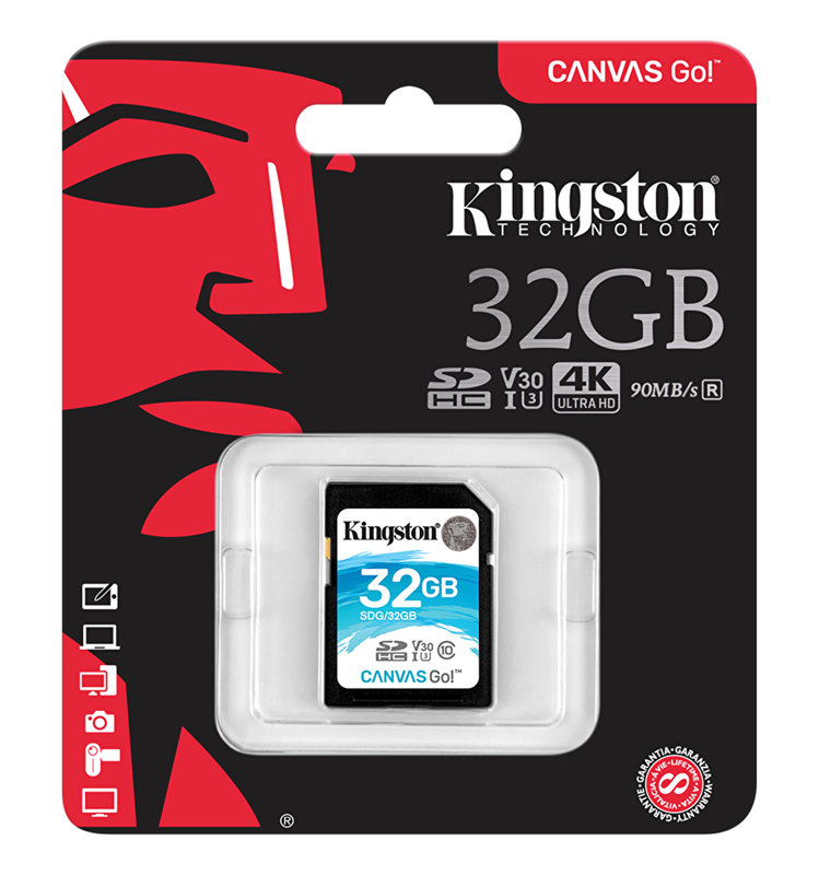 Kingston SDHC Canvas Go 90R/45W CL10 U3 V30, 32GB