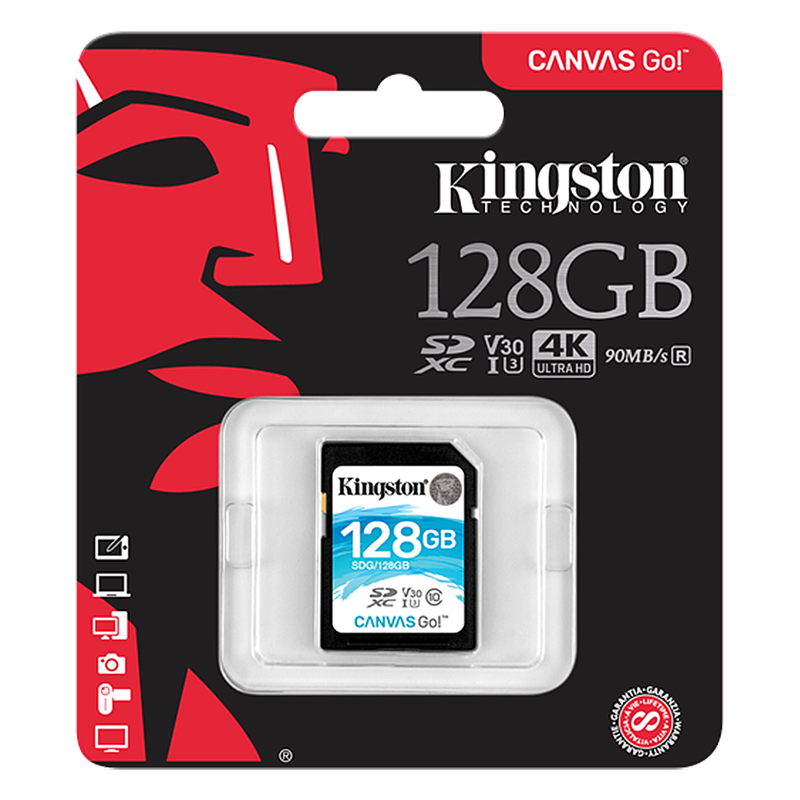 Kingston SDXC Canvas Go 90R/45W CL10 U3 V30, 128GB