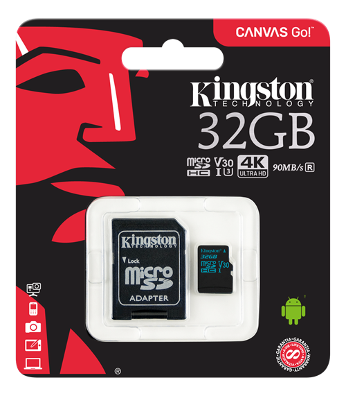 Kingston microSDHC Canvas Go 90R/45W + SD Adapter, 32GB