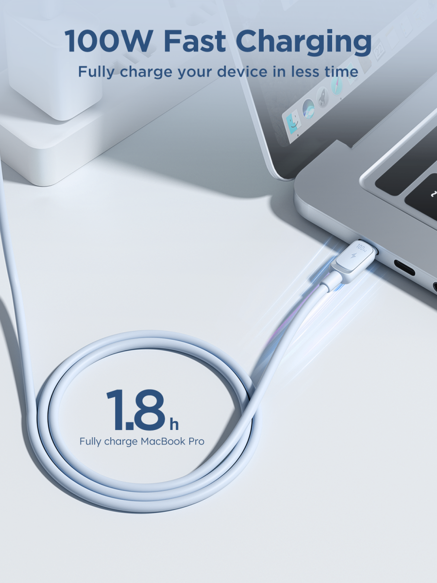 USB-C till USB-C kabel med snabbladdning, 100W, 5A, 1.2m, blå