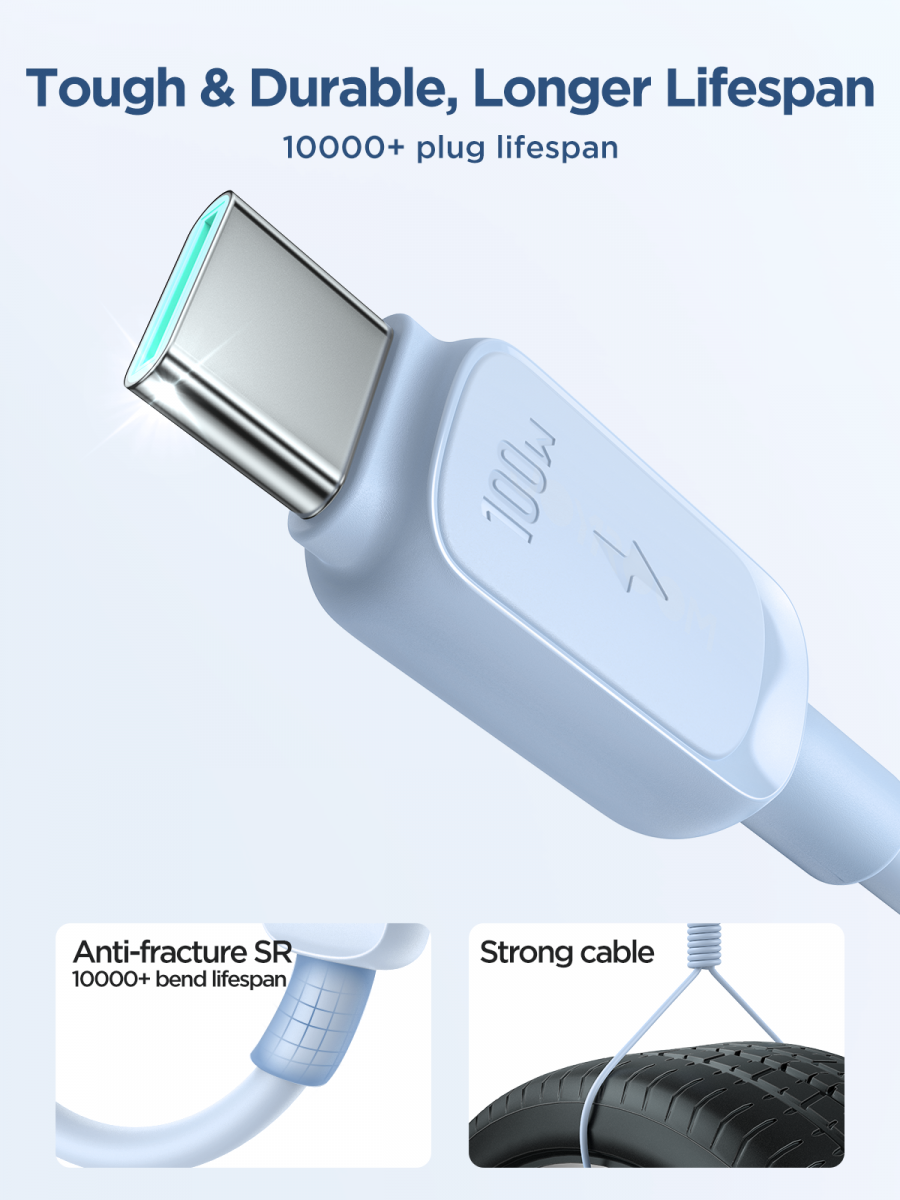 USB-C till USB-C kabel med snabbladdning, 100W, 5A, 1.2m, blå