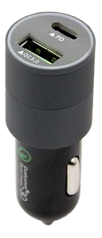 USB Typ-C billaddare 18W, dubbla portar, QuickCharge 3.0, svart