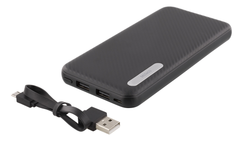 Deltaco Powerbank, portablet batteri, 10.000mAh, 2,1A, svart