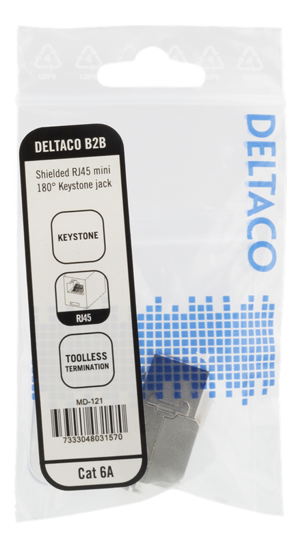 Deltaco Cat6A skärmat Keystone-uttag, klämterminering, 23-26AWG