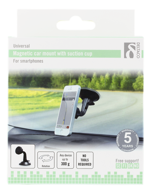 Deltaco Magnetisk mobilhållare för bilen, sugkopp, rotation