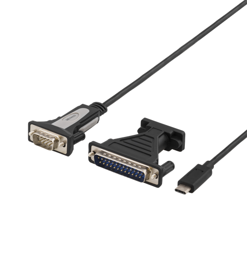 Deltaco USB-C till seriell kabel, RS-232, 1xDE9, 1.5m, svart