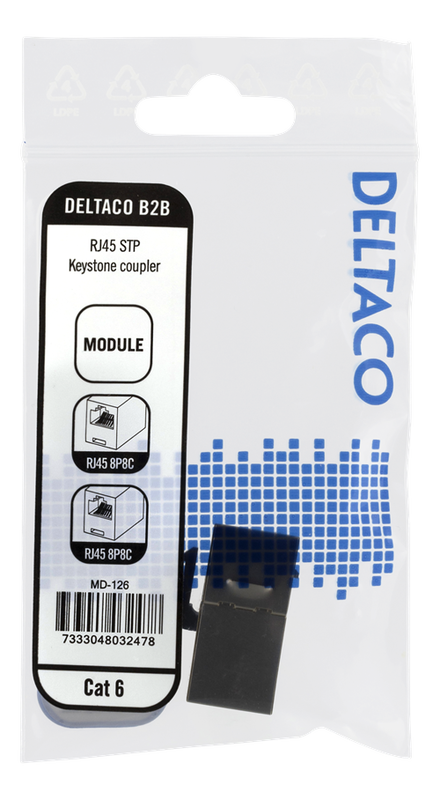 DELTACO Cat6 Keystone-skarv, skärmat, 2xRJ45, plast, 180, metall