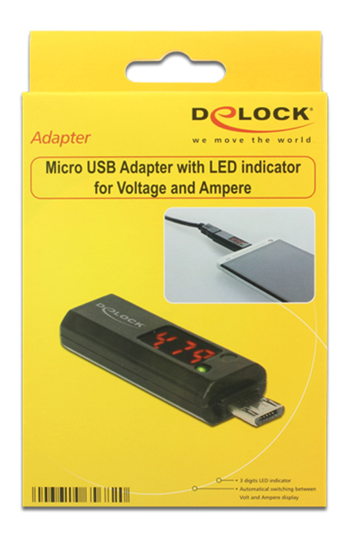 DeLOCK Micro USB-adapter LED-indikator för volt och ampere, 4A