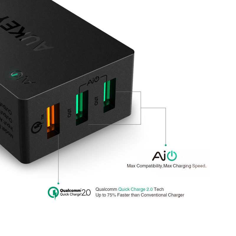 Aukey PA-T2 USB-väggladdare 3-port med Quick Charge