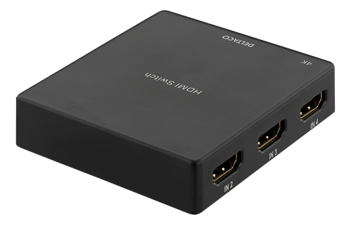 DELTACO HDMI Switch med fjärrkontroll, 4 källor, 4K-stöd