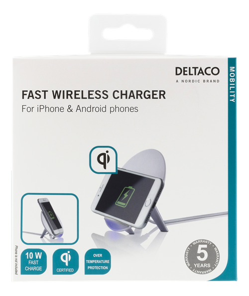 Deltaco Trådlös Snabbladdare för iPhone och Android, 10W