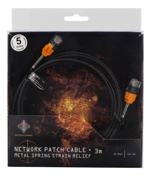 Deltaco GAMING Cat6A patchkabel, 3m, tunn kabel, svart