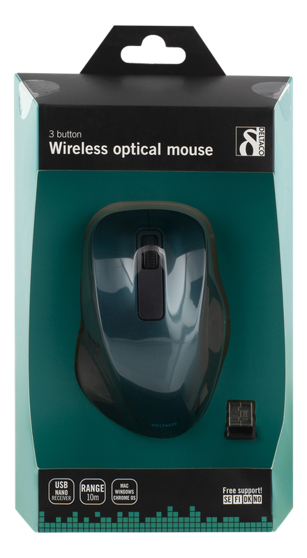Deltaco trådlös optisk mus, 1200 DPI, blå