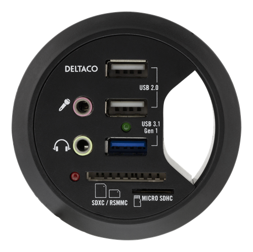 Deltaco USB-skrivbordshubb,3xUSB-A 2x3.5mm 2xminneskortsläsare