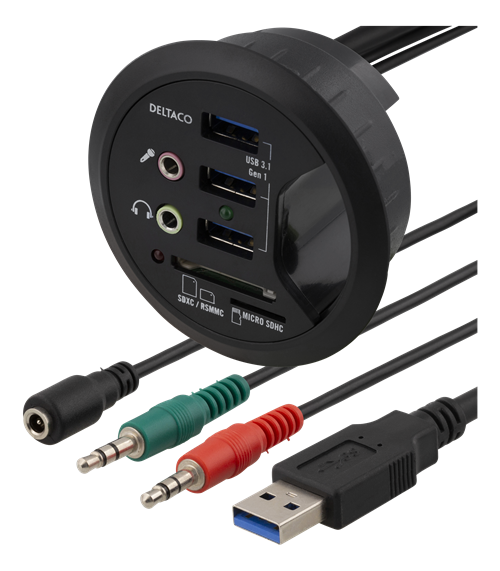 Detlaco USB-skrivbordshubb, 3xUSB-A 2x3,5mm 2xminneskortsläsare