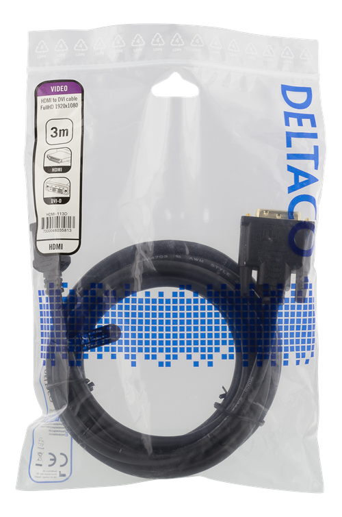 Deltaco HDMI till DVI-kabel, Full HD, 3m