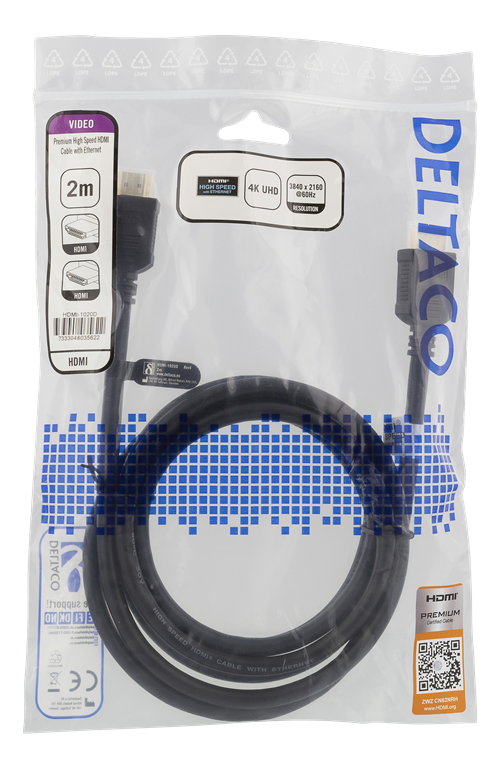 Deltaco HDMI-kabel v2.0, 4K, UltraHD 60Hz, 2m