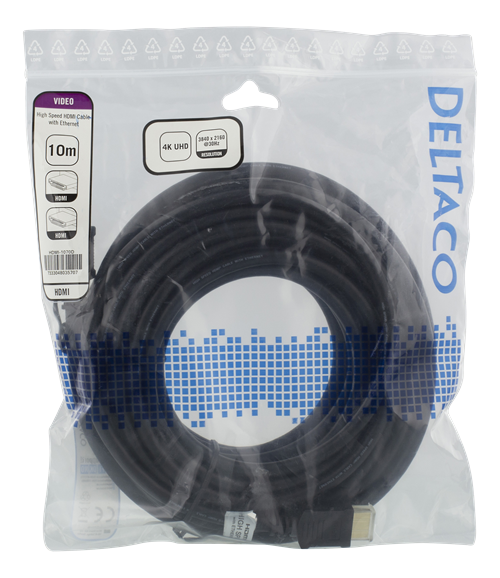 Deltaco HDMI-kabel, UltraHD, v1.4, 4K, 30Hz, 10m