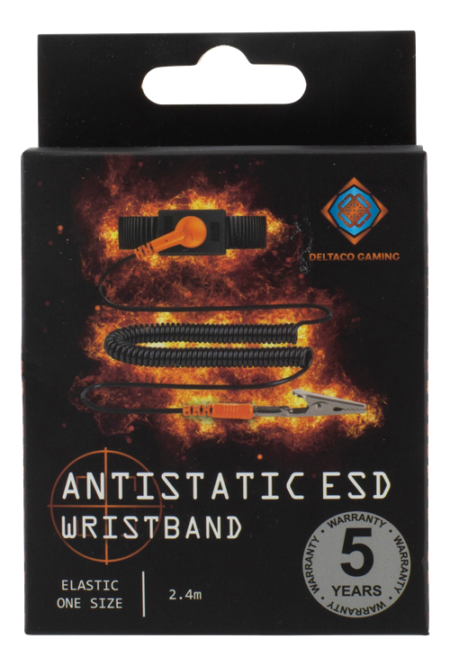 Deltaco GAMING ESD-armband, svart/orange, 2.4m