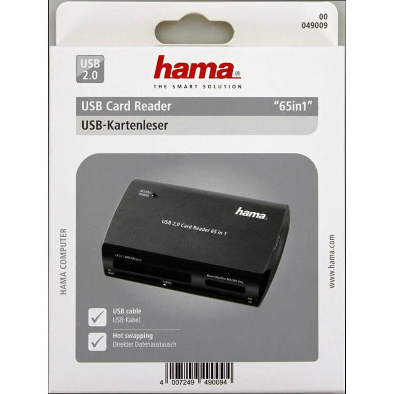 HAMA Minneskortläsare USB 2.0 Svart Universal