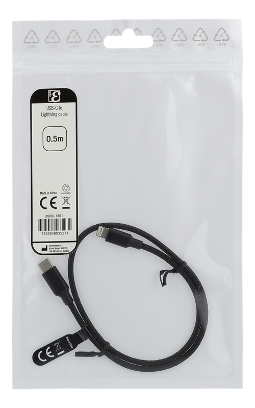 Epzi USB-C till Lightning-kabel, tygklädd kabel, 0,5m