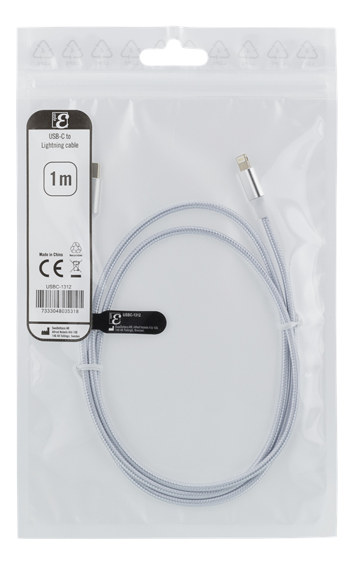 Epzi USB-C till Lightning-kabel, tygklädd kabel, 1m