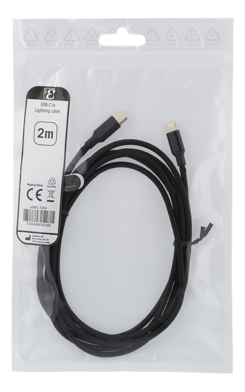 Epzi USB-C till Lightning-kabel, tygklädd, 2m