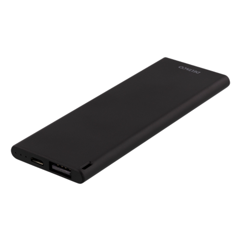 Deltaco Slim Powerbank, 7mm, 2.1A, USB-A, 3600 mAh, svart