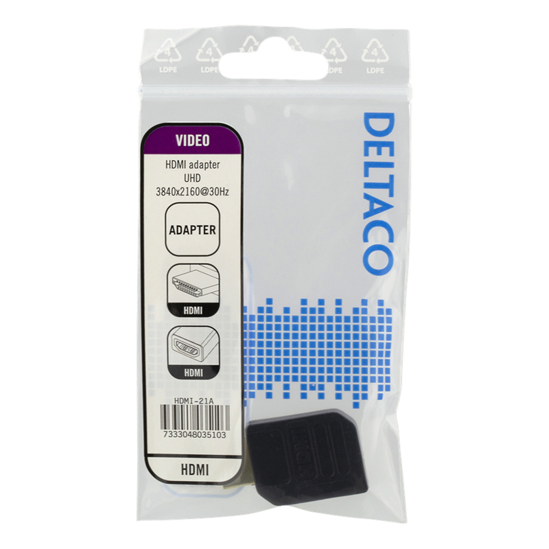 Deltaco HDMI-adapter, 19-pin ha-ho, vinklad vänster, svart