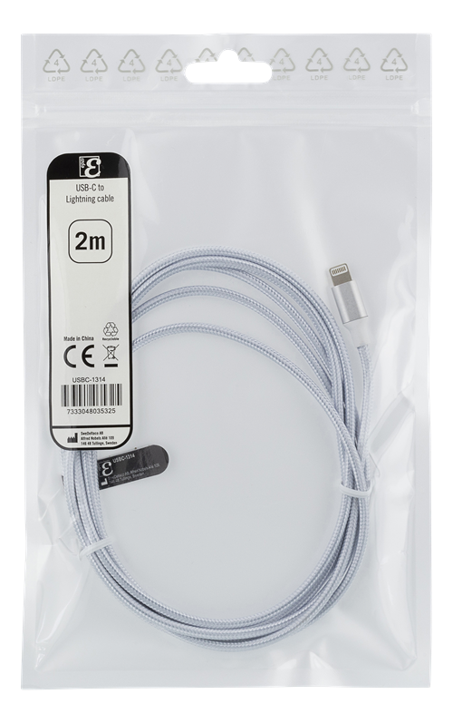 Deltaco snabbladdare med 2m kabel till iPhone 8/X/XS
