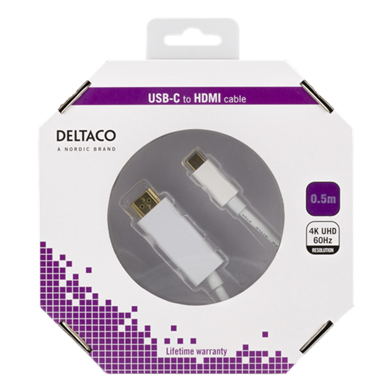 Deltaco USB-C till HDMI-kabel, 4k, 3D, 0.5m