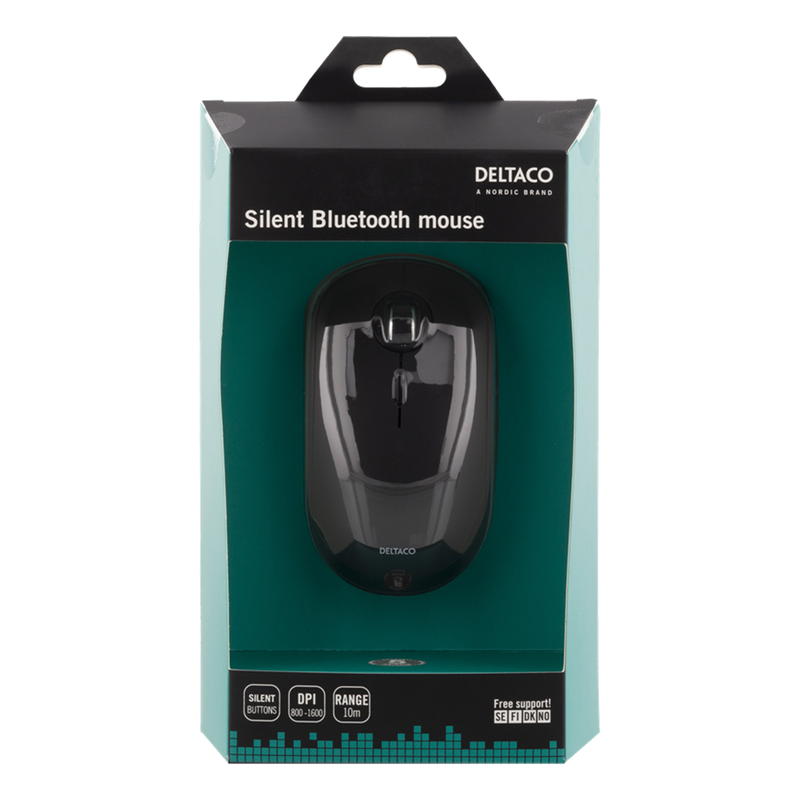 Deltaco Tyst trådlös mus, Bluetooth, 1x AA, 800-1600 DPI, 125 Hz